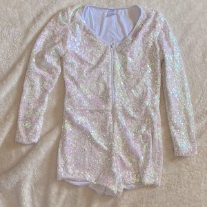 Spirit Sequin Jumpsuit in Iridescent White